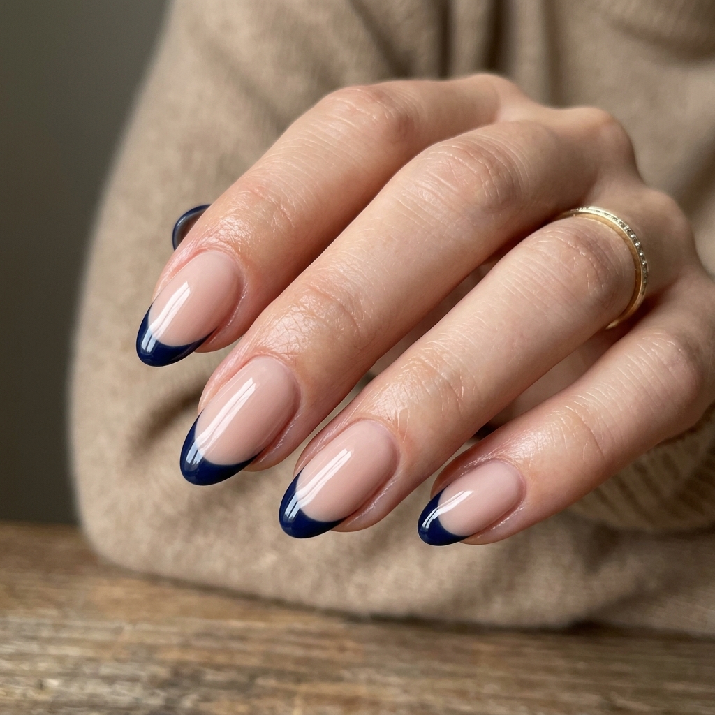 Dark Blue French Tip Nails: 30 Stunning Ideas to Inspire Your Next Manicure 31 Dark Blue French Tip Oval Nail Ideas