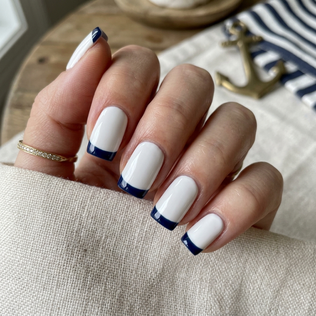 Dark Blue French Tip Nails: 30 Stunning Ideas to Inspire Your Next Manicure 14 Dark Blue French Tip with White Base Ideas