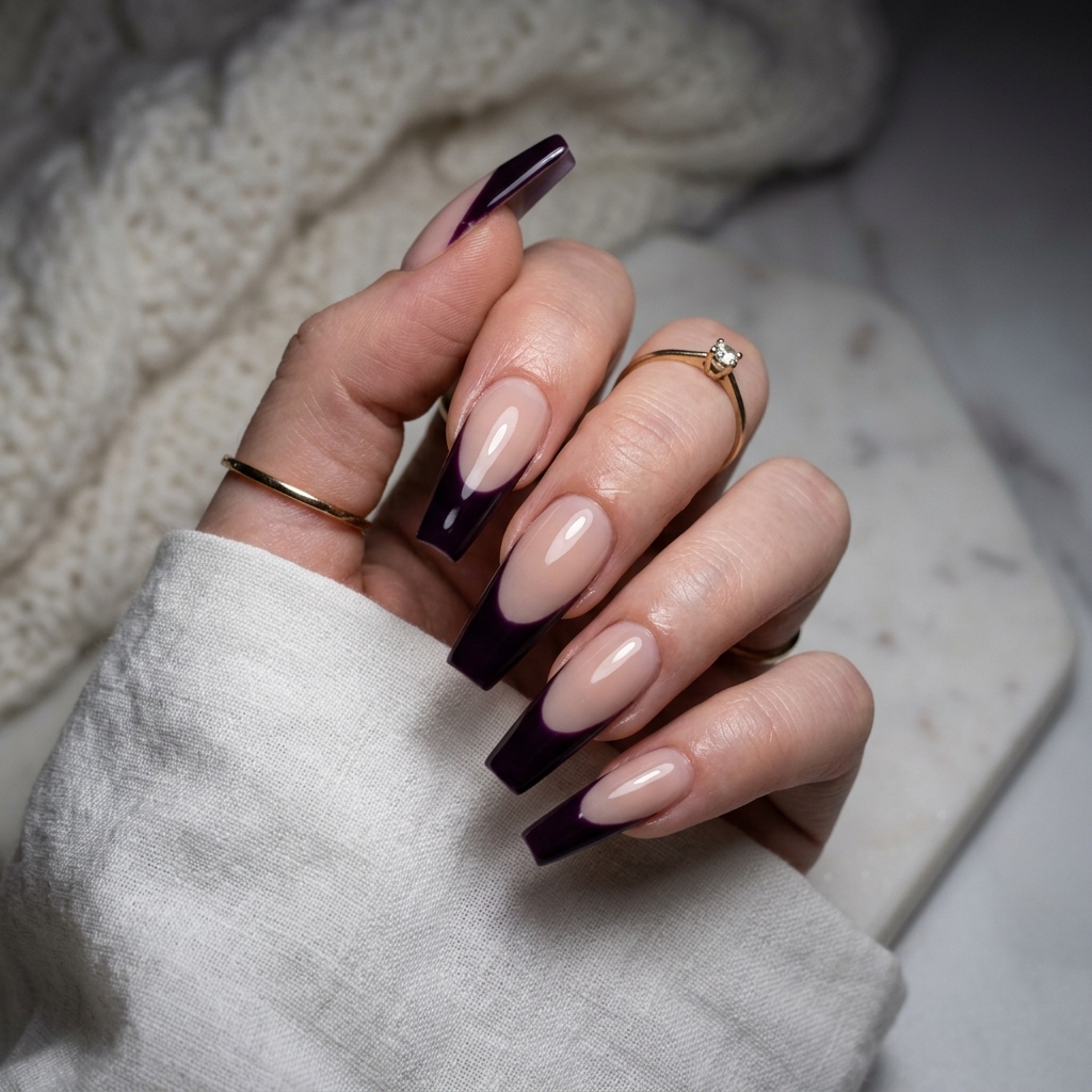 Purple French Tip Nails: 30 Stunning Ideas to Inspire Your Next Manicure 3 Dark Purple French Tip Nails Ideas