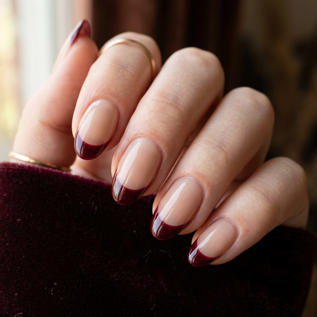 Dark Red French Tip Nails Ideas