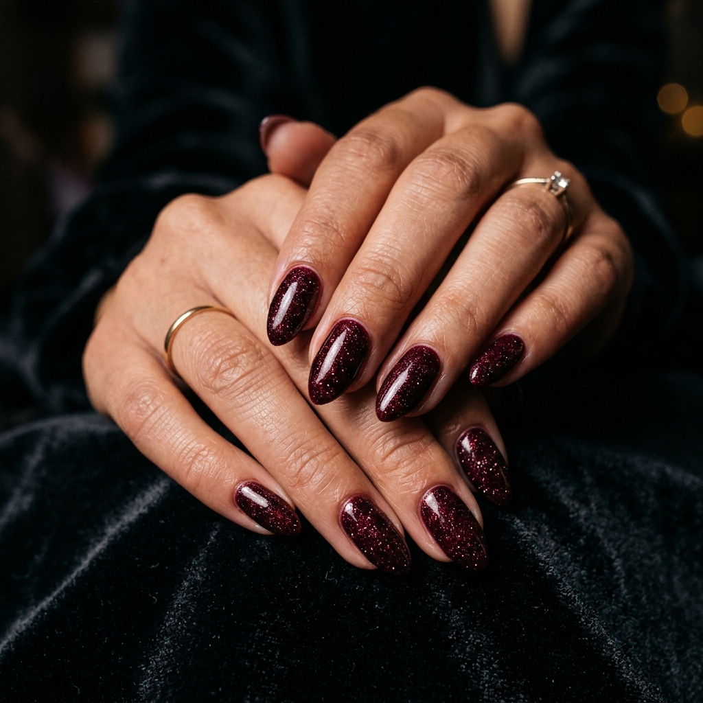 Red Sparkly Nails Ideas: 30 Dazzling Looks to Inspire Your Next Manicure 9 Dark Red Sparkly Nails