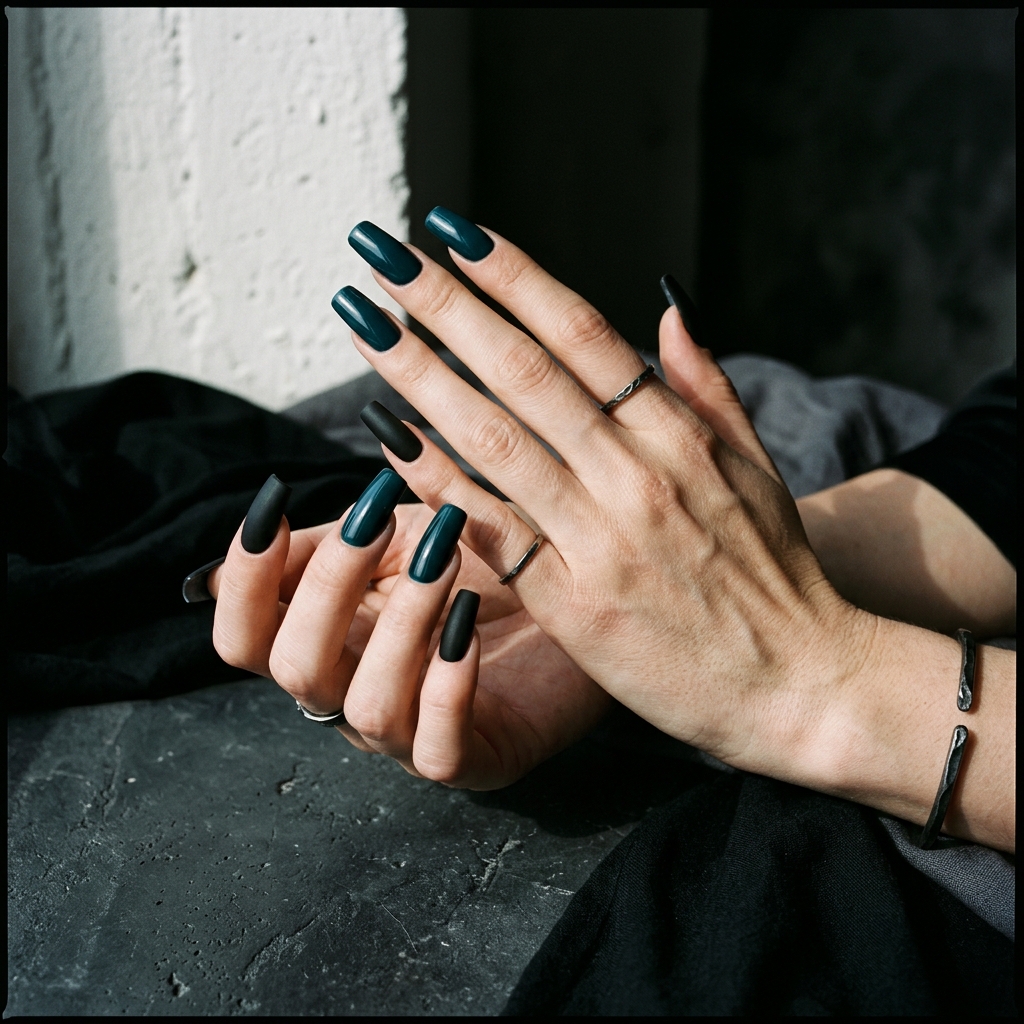Dark Teal Nails Ideas: 30 Stunning Looks to Inspire Your Next Manicure 15 Dark Teal and Black Nails