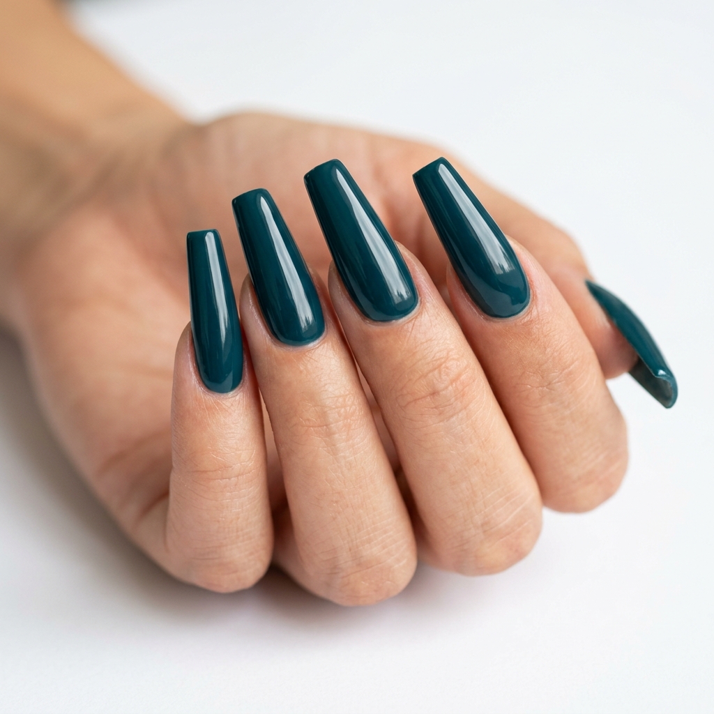 Dark Teal Nails Ideas: 30 Stunning Looks to Inspire Your Next Manicure 2 Dark Teal Coffin Nails