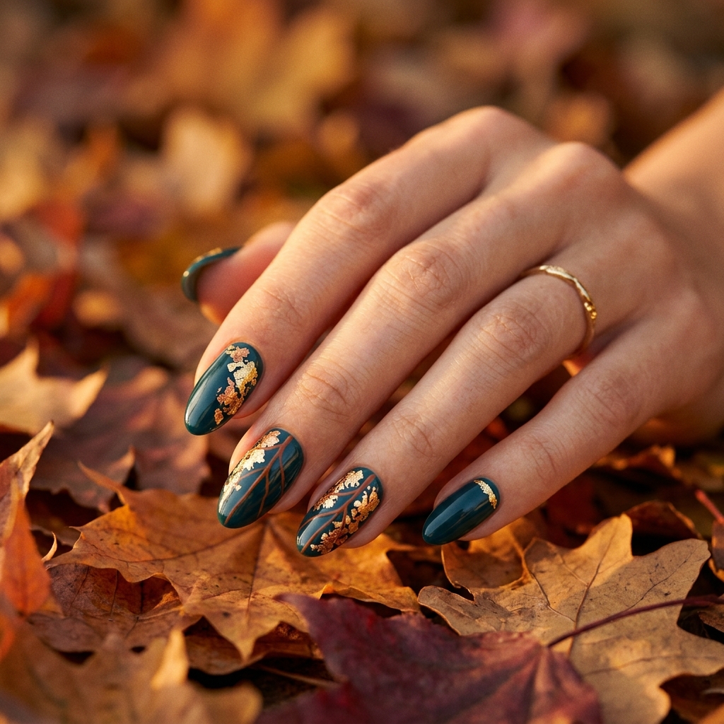 Dark Teal Nails Ideas: 30 Stunning Looks to Inspire Your Next Manicure 25 Fall Dark Teal Nails