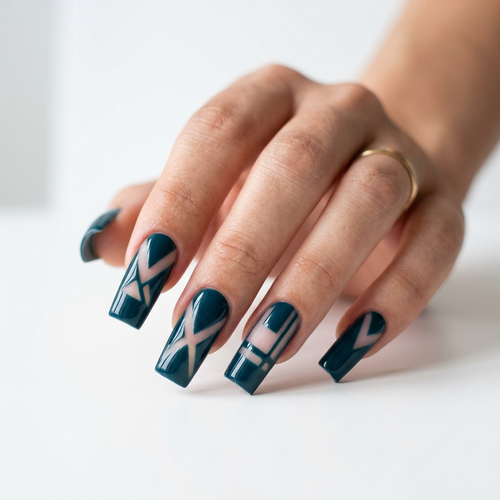 Dark Teal Nails Ideas: 30 Stunning Looks to Inspire Your Next Manicure 30 Negative Space Dark Teal Nails