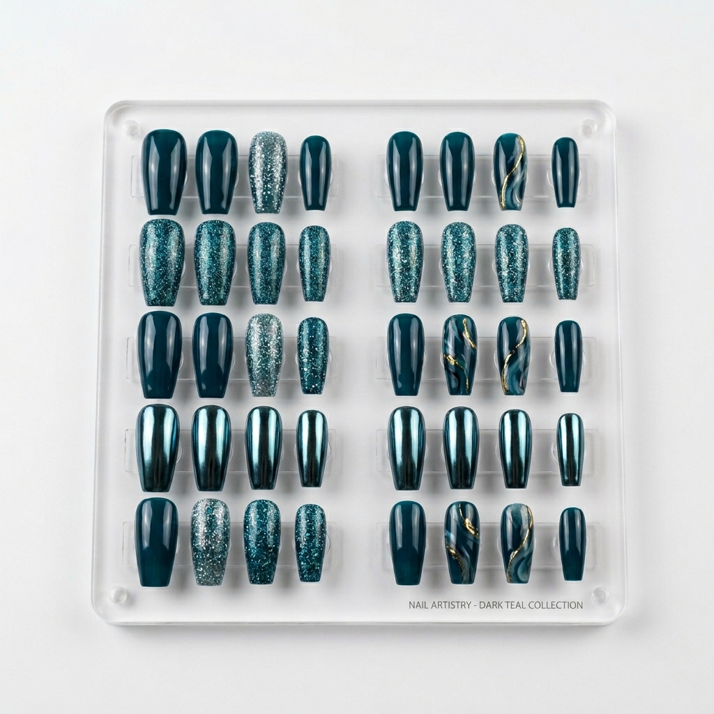 Dark Teal Nails Ideas: 30 Stunning Looks to Inspire Your Next Manicure 23 Press On Dark Teal Nails