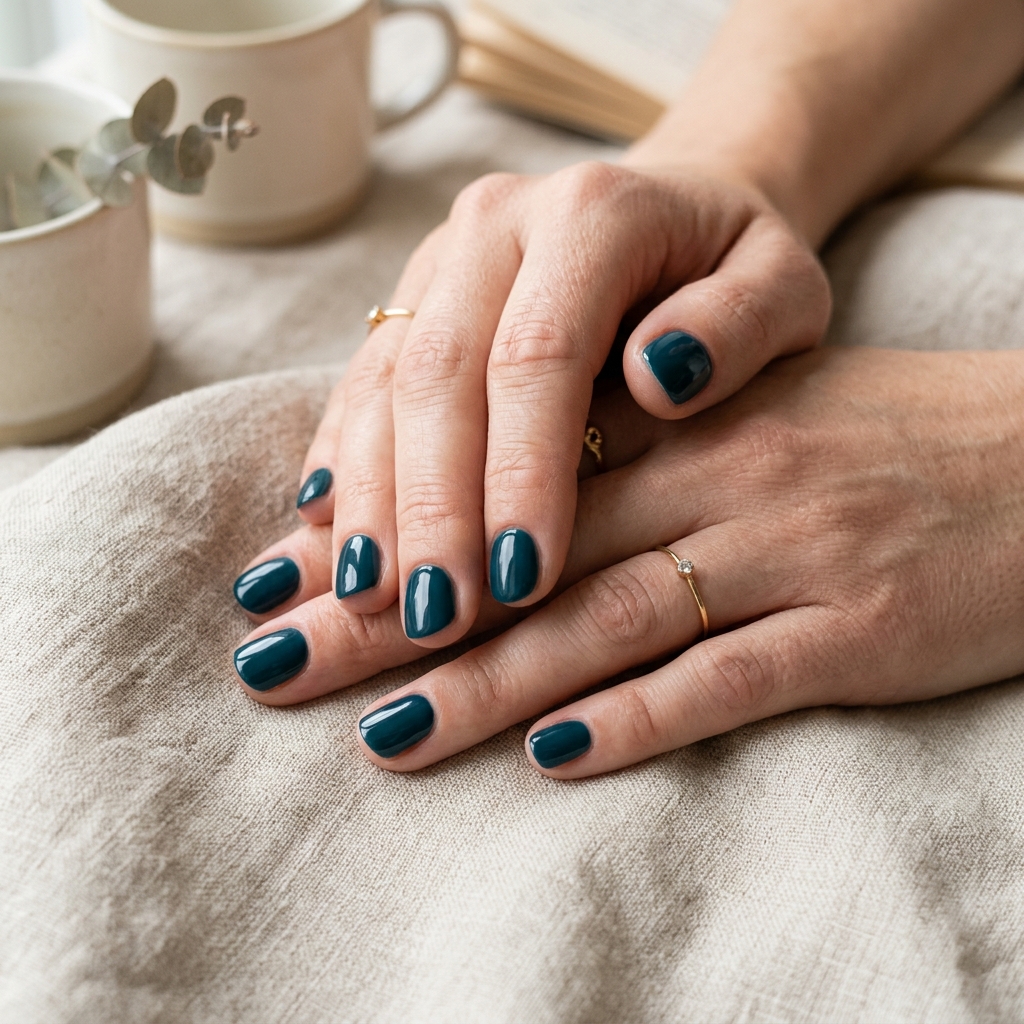 Dark Teal Nails Ideas: 30 Stunning Looks to Inspire Your Next Manicure 20 Short Dark Teal Nails