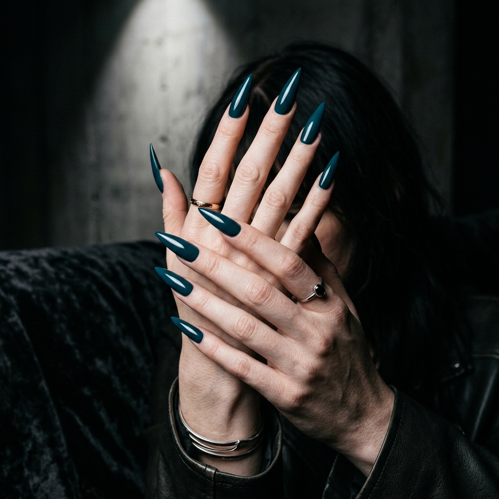 Dark Teal Nails Ideas: 30 Stunning Looks to Inspire Your Next Manicure 13 Stiletto Dark Teal Nails