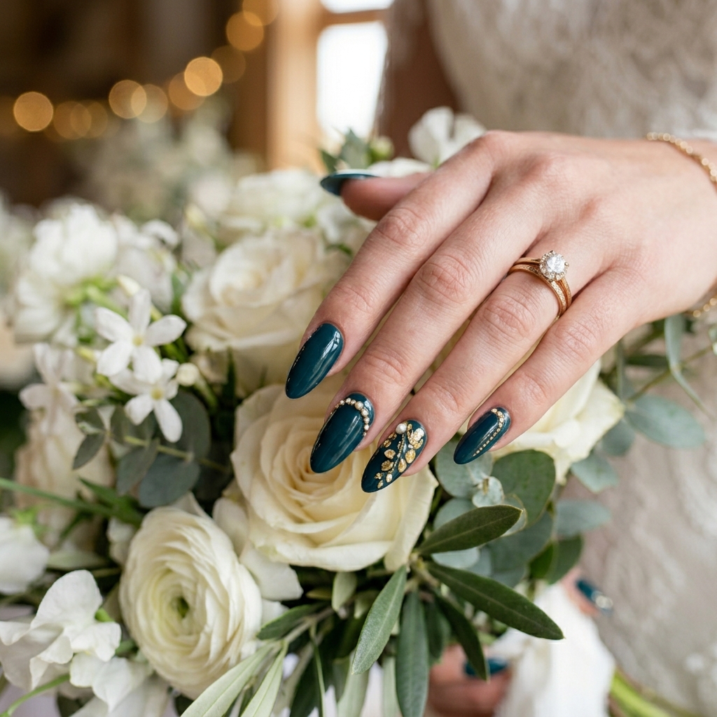 Dark Teal Nails Ideas: 30 Stunning Looks to Inspire Your Next Manicure 26 Wedding Dark Teal Nails
