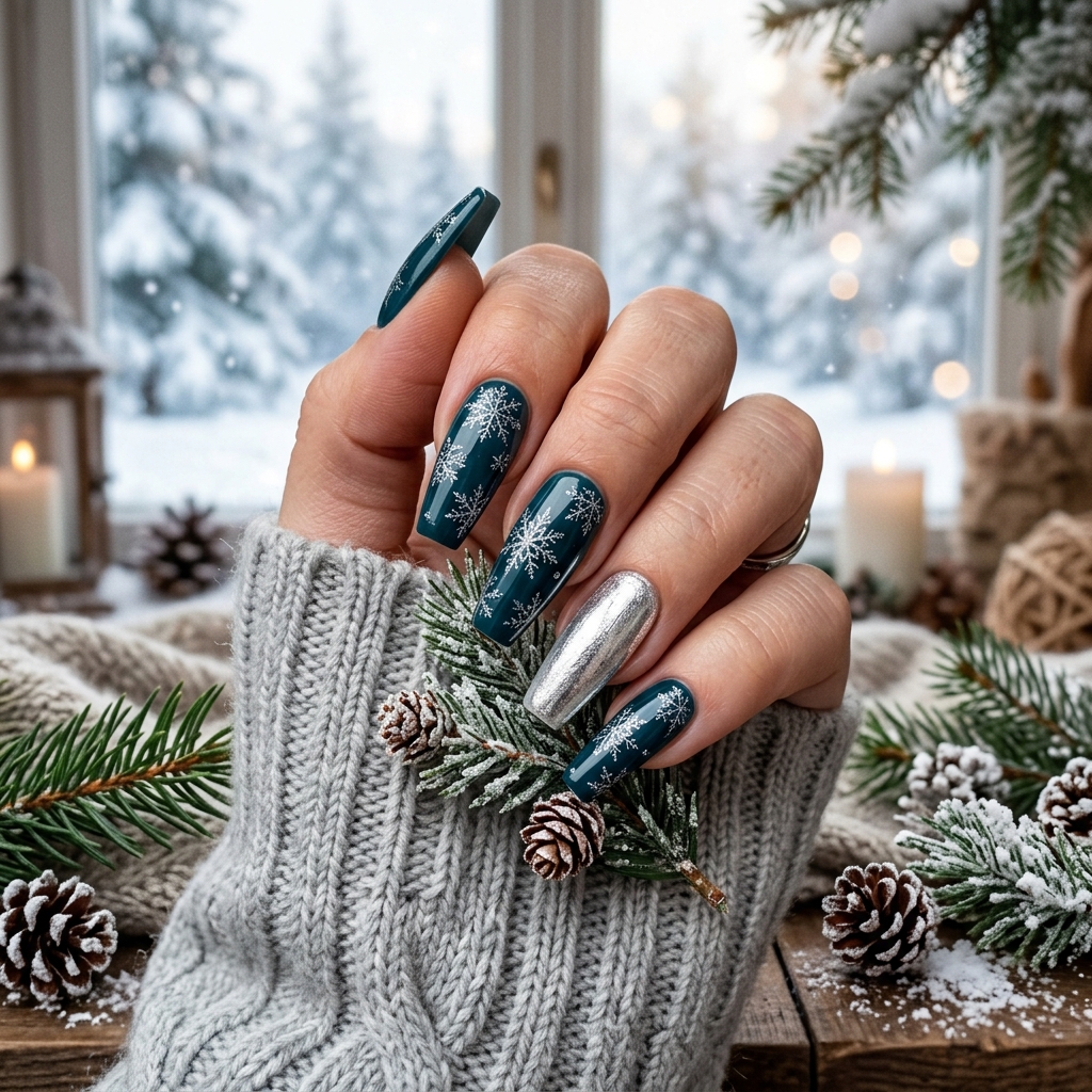 Dark Teal Nails Ideas: 30 Stunning Looks to Inspire Your Next Manicure 24 Winter Dark Teal Nails