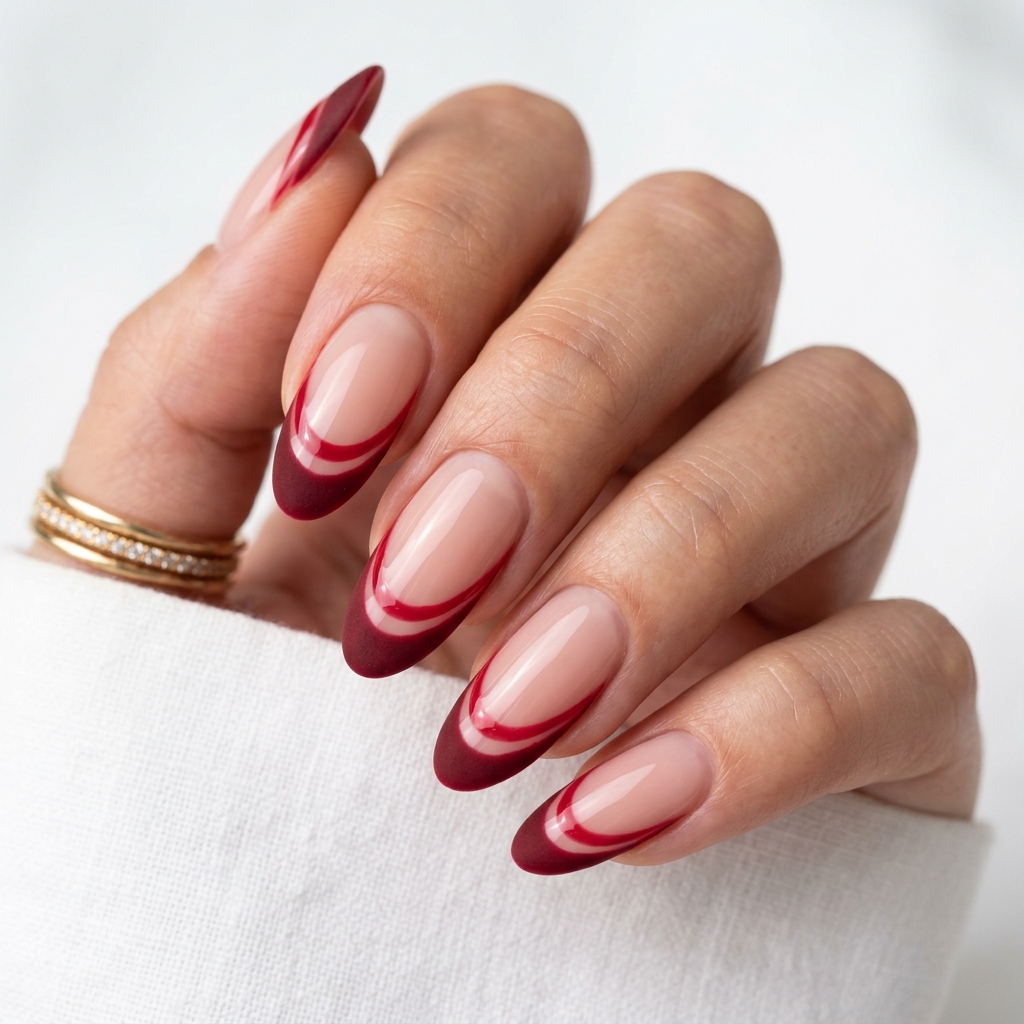 Double Cherry French Tip Nails Ideas