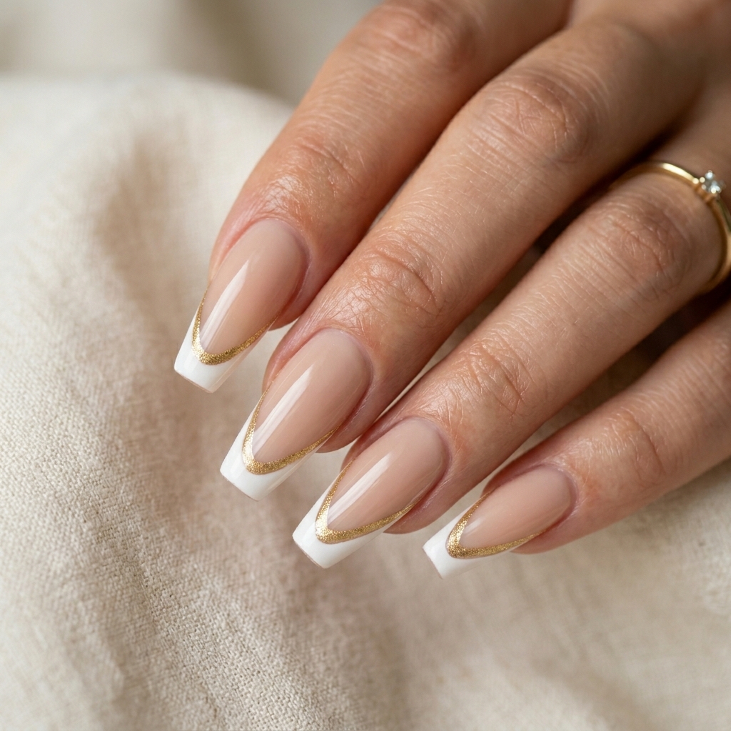 Double French Tip Coffin Nail Ideas