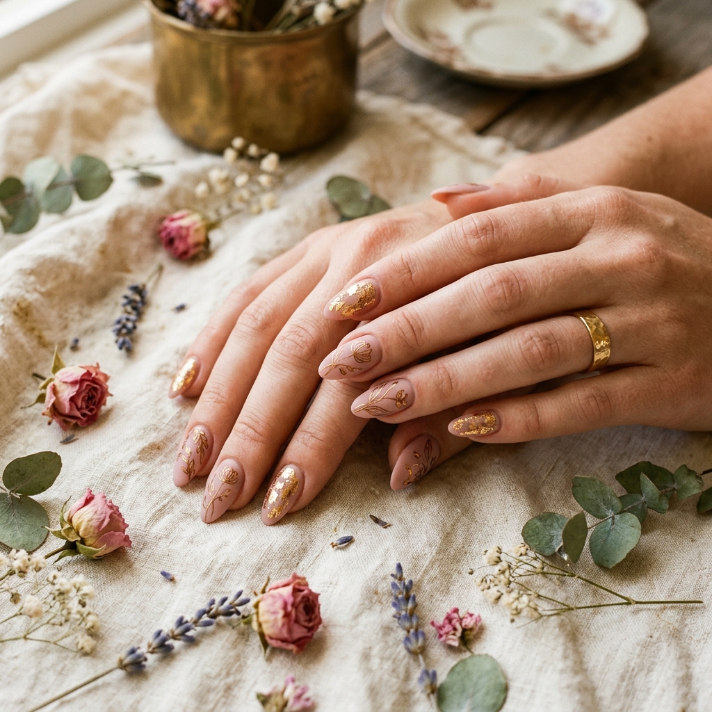 Pink and Gold Nail Designs Ideas: 30 Gorgeous Looks to Inspire Your Next Manicure 25 Dusty pink gold nails 202606191855
