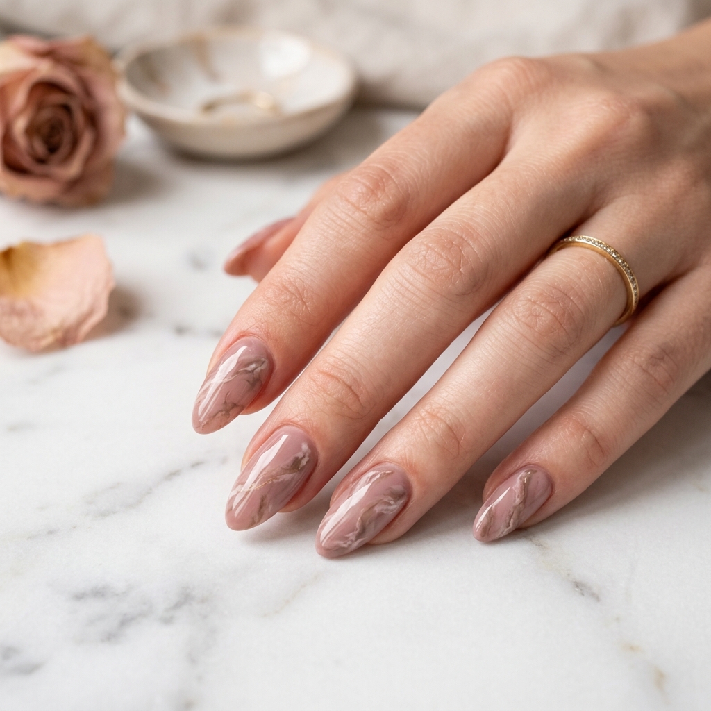30 Pink Marble Nails Ideas You Will Absolutely Love 5 Dusty Rose Marble Nail Art