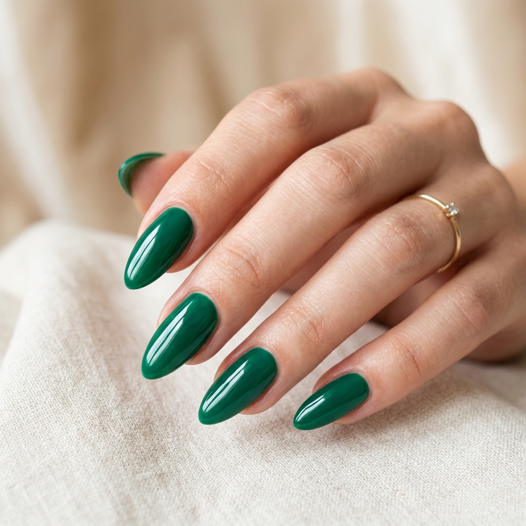 Emerald Green Nail Designs: 30 Stunning Ideas to Inspire Your Next Manicure 2 Emerald Green Almond Nail Ideas