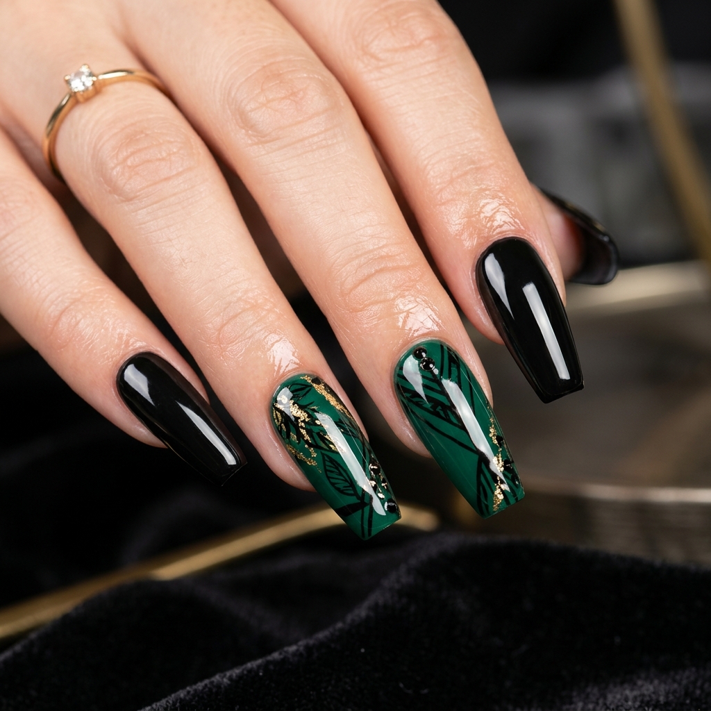 Emerald Green Nail Designs: 30 Stunning Ideas to Inspire Your Next Manicure 24 Emerald Green and Black Nail Ideas