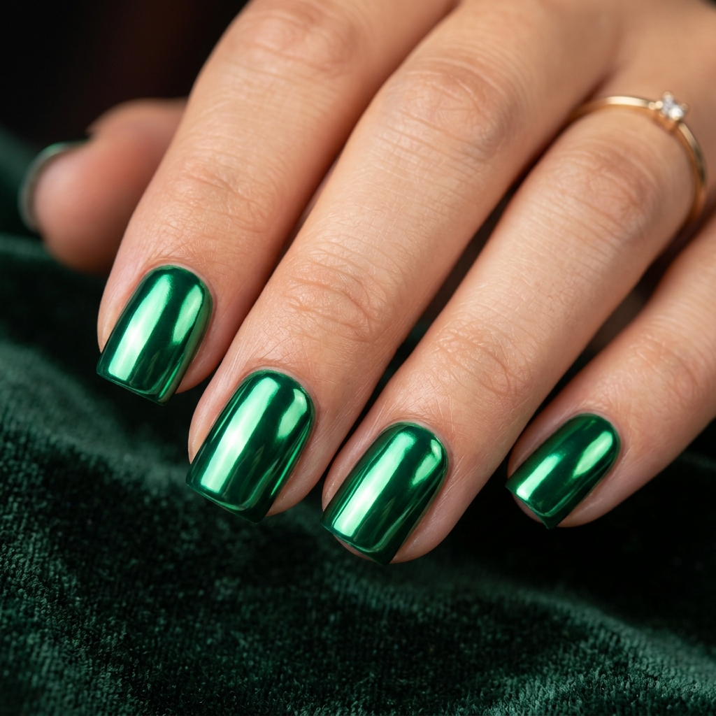 Emerald Green Nail Designs: 30 Stunning Ideas to Inspire Your Next Manicure 13 Chrome Emerald Green Nail Designs