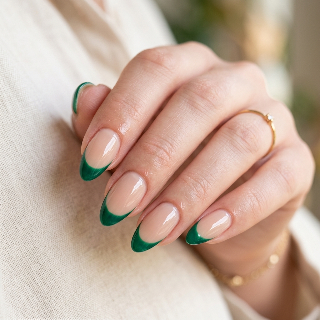 Emerald Green Nail Designs: 30 Stunning Ideas to Inspire Your Next Manicure 6 French Tip Emerald Green Nail Designs Ideas