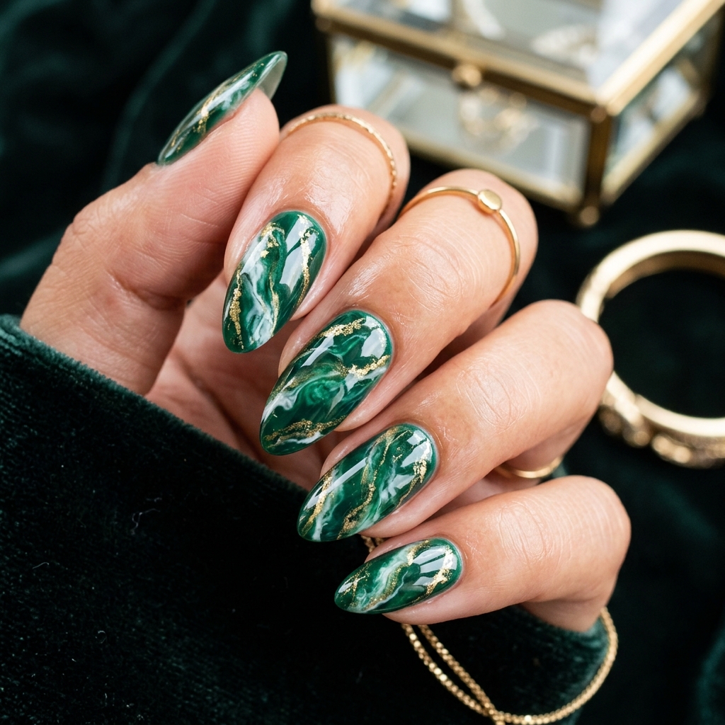 Emerald Green Nail Designs: 30 Stunning Ideas to Inspire Your Next Manicure 8 Marble Emerald Green Nail Designs