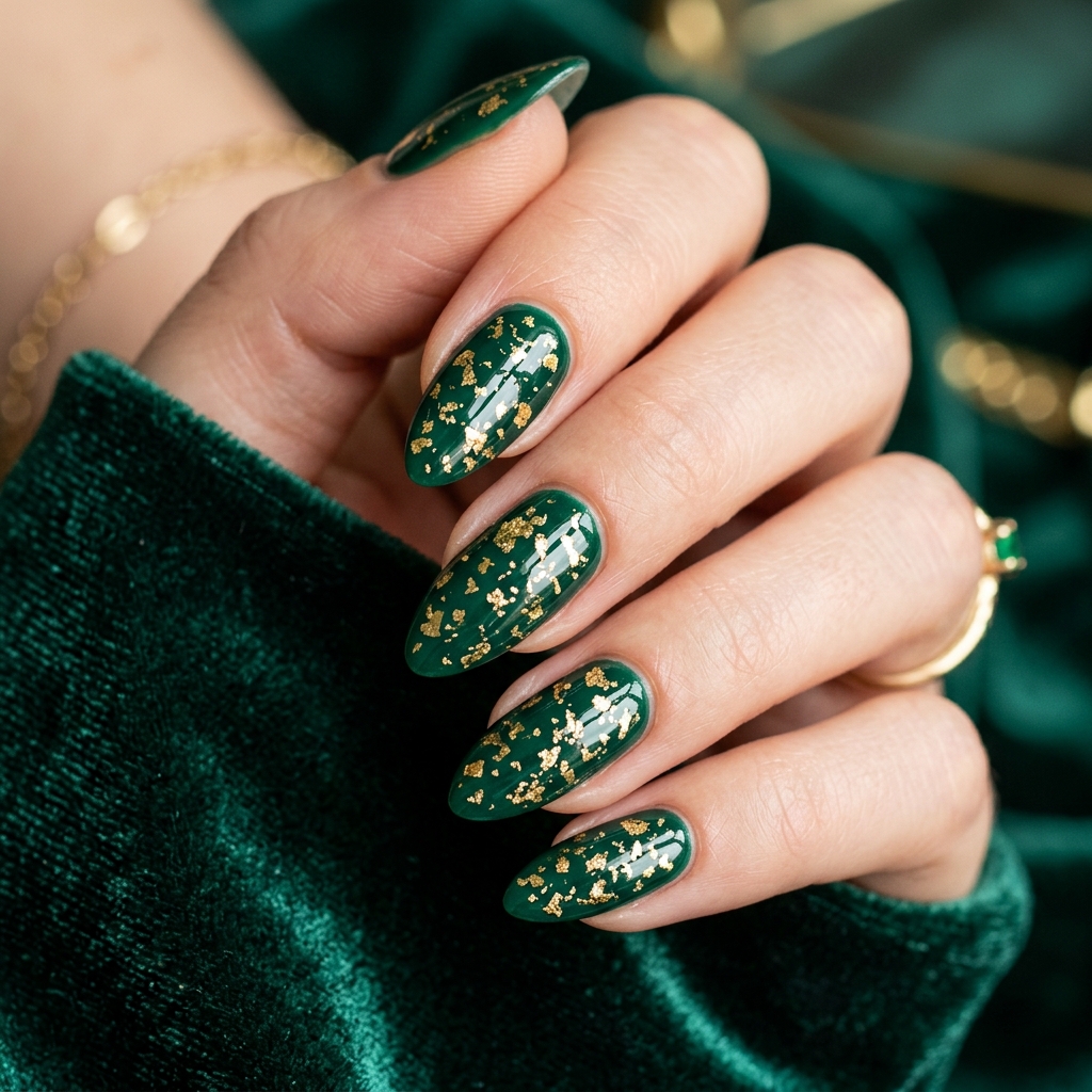 Emerald Green Nail Designs: 30 Stunning Ideas to Inspire Your Next Manicure 18 Emerald Green with Gold Foil Nail Ideas
