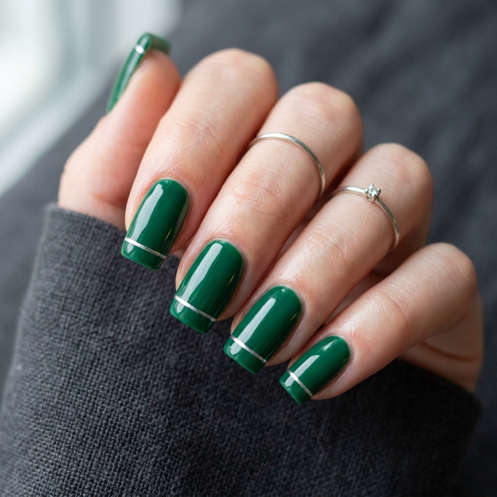 Emerald Green Nail Designs: 30 Stunning Ideas to Inspire Your Next Manicure 30 Emerald Green with Silver Accent Nail Ideas