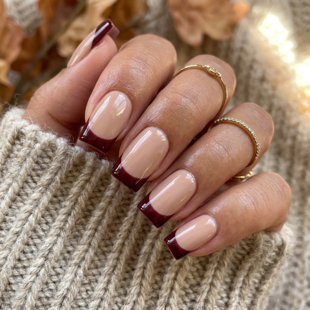 Fall French Tip Square Nails Ideas