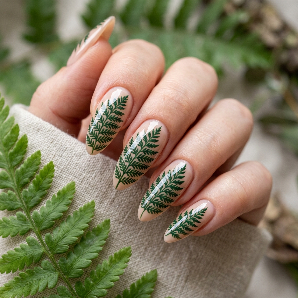 Leaf Nail Art: 30 Stunning Nature Inspired Ideas for Your Next Manicure 22 Fern Leaf Nail Art Ideas