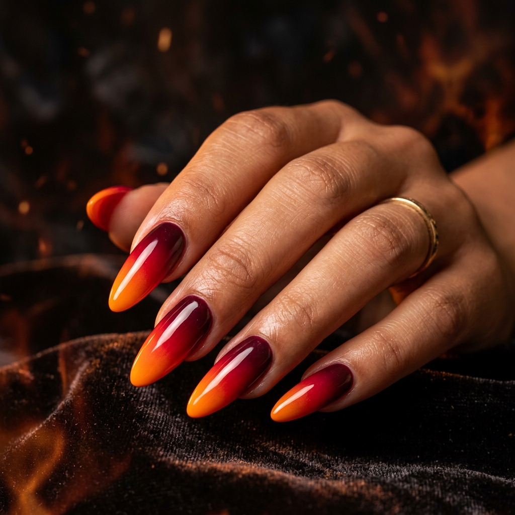Fiery Ombre Aries Nails