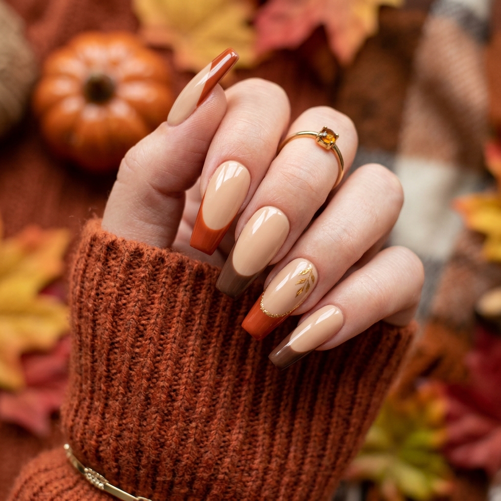 Seasonal French Tip Coffin Nails Ideas