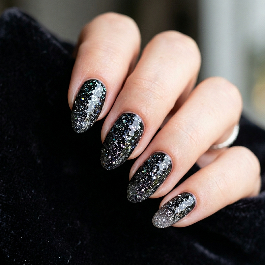 Black Sparkly Nails: 30 Creative Ideas to Inspire Your Next Manicure 18 Black Glitter Gradient Nails Ideas