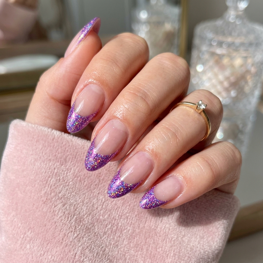 Purple French Tip Nails: 30 Stunning Ideas to Inspire Your Next Manicure 4 Glitter Purple French Tip Nails Ideas
