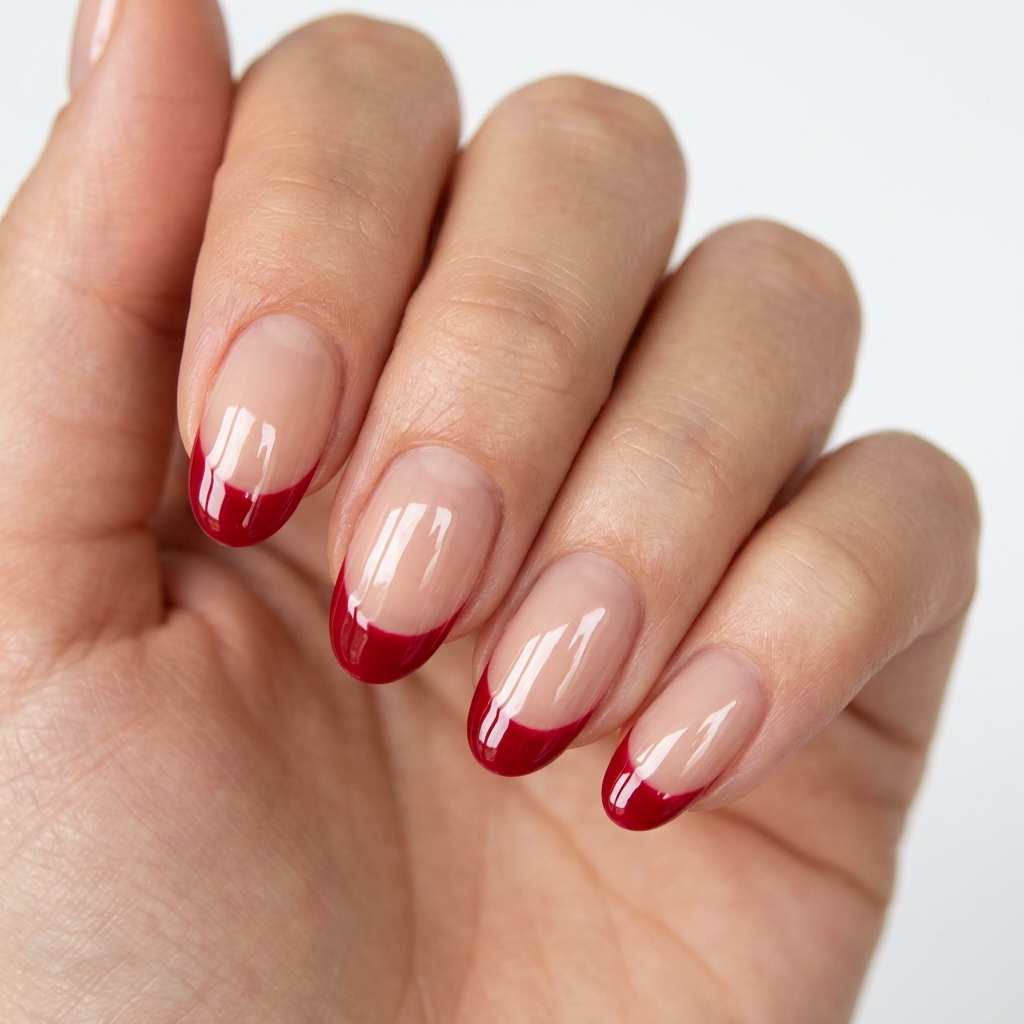 Glossy Cherry French Tip Nails Ideas