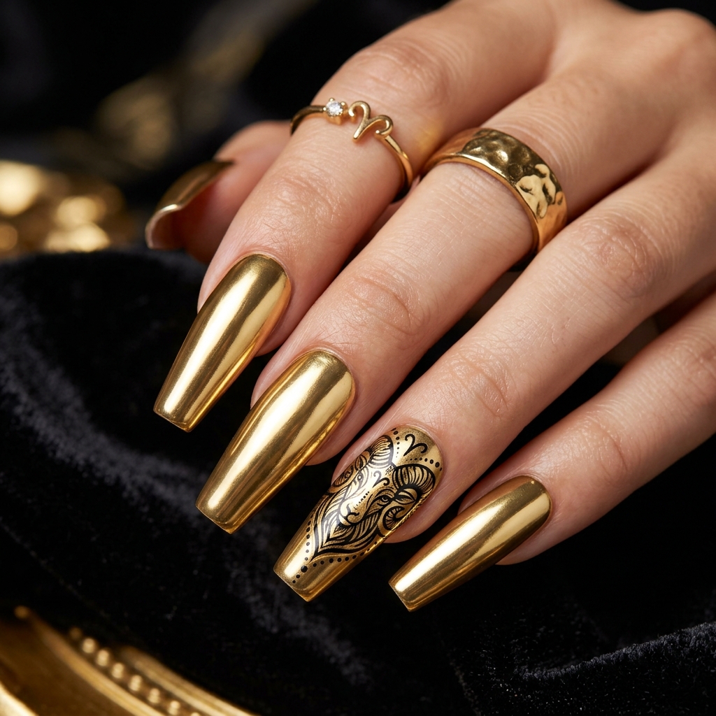 Gold Aries Nail Art