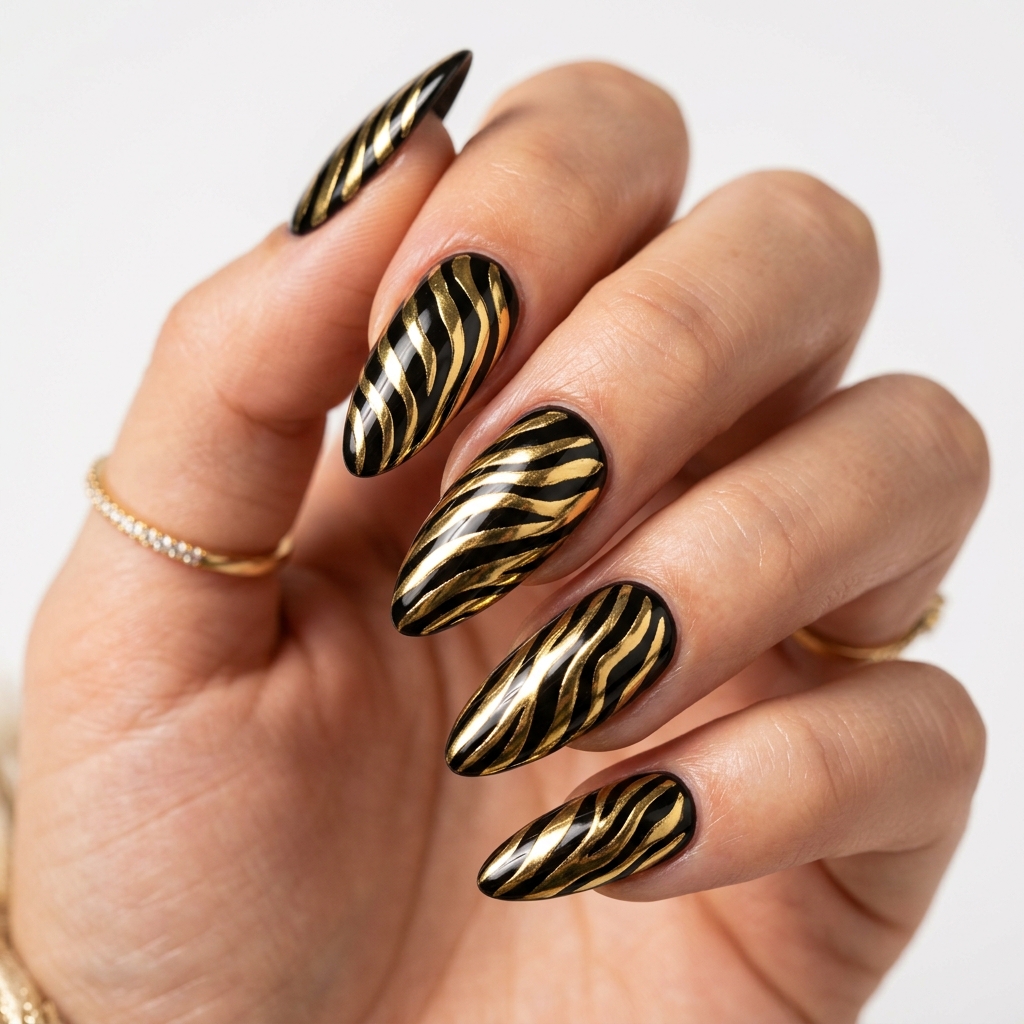 Gold Zebra Nails Art Ideas
