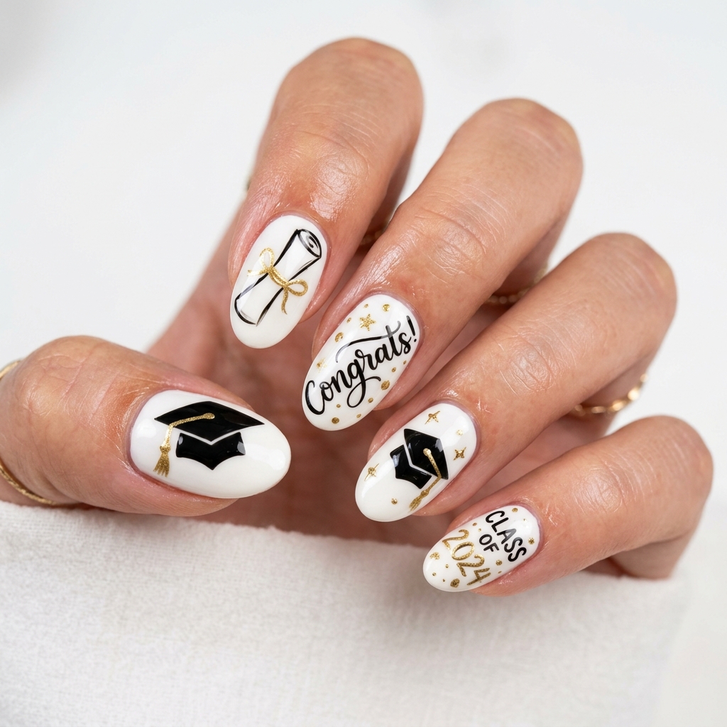 Cap and Diploma Nail Art Ideas