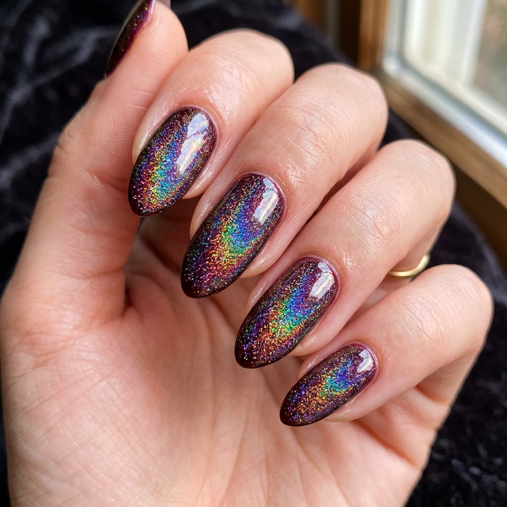 Black Cherry Nails: 30 Creative Ideas to Inspire Your Next Manicure 18 Black Cherry Holographic Nails Ideas