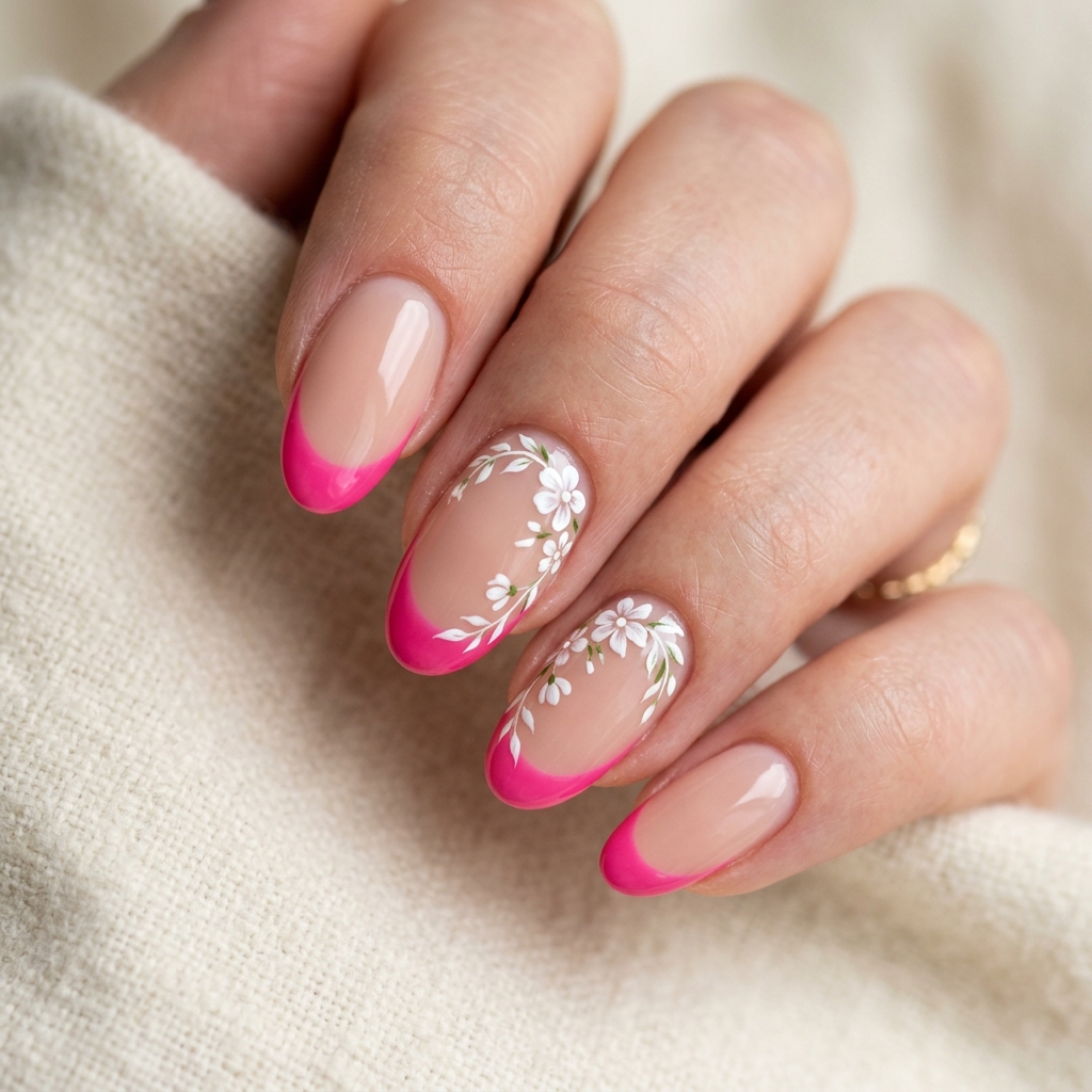 Hot Pink French Tip Nails 30 Ideas: The Ultimate Guide to Bold and Playful Nail Inspiration 19 Flowers Hot Pink French Tip Nails