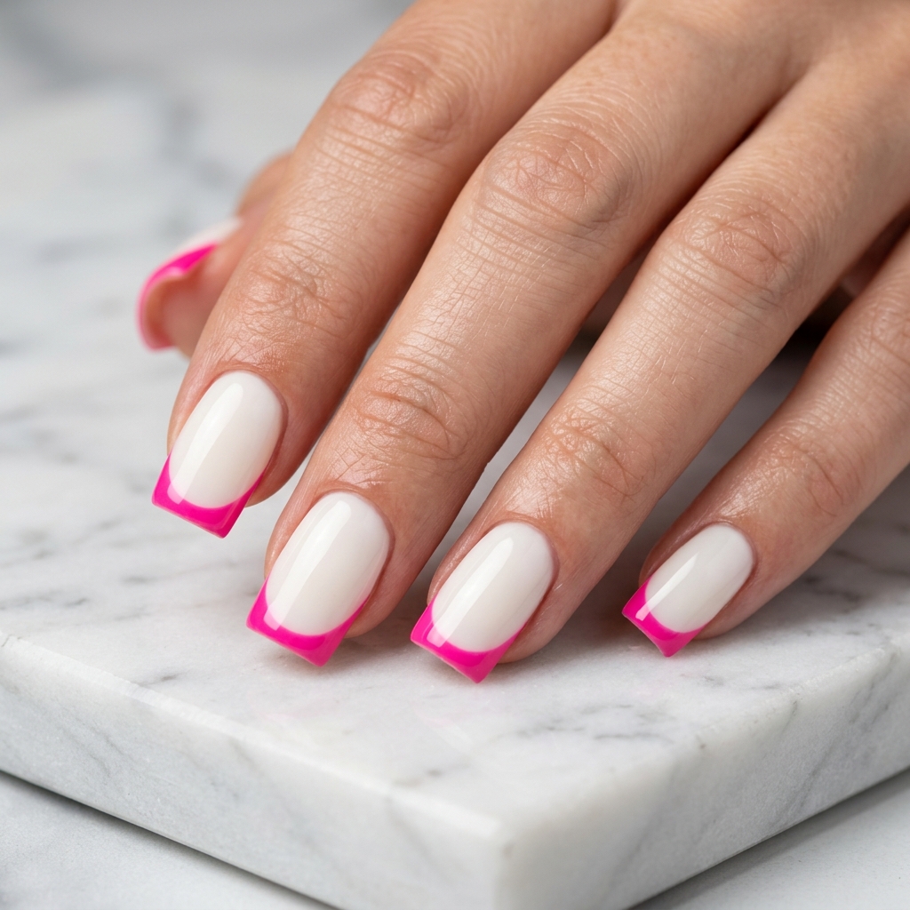 Hot Pink French Tip Nails 30 Ideas: The Ultimate Guide to Bold and Playful Nail Inspiration 4 Square Hot Pink French Tip Nails