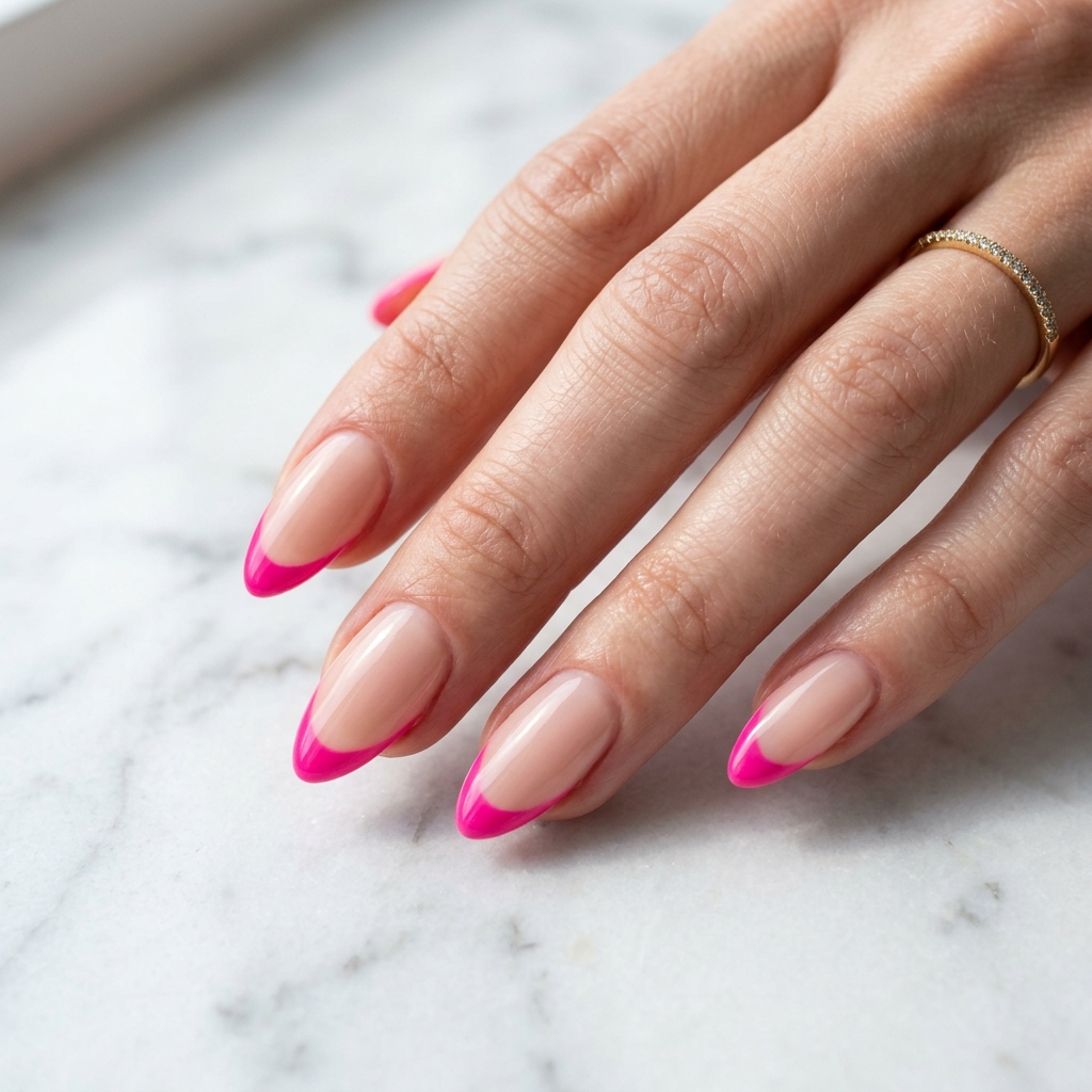Hot Pink French Tip Nails 30 Ideas: The Ultimate Guide to Bold and Playful Nail Inspiration 2 Hot Pink French Tip Nails on Almond Idea