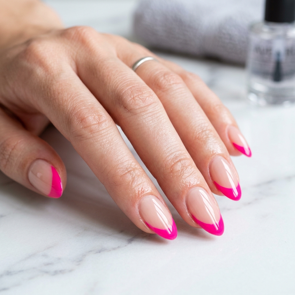 Hot Pink French Tip Nails 30 Ideas: The Ultimate Guide to Bold and Playful Nail Inspiration 16 Glossy Finish Hot Pink French Tip Nails