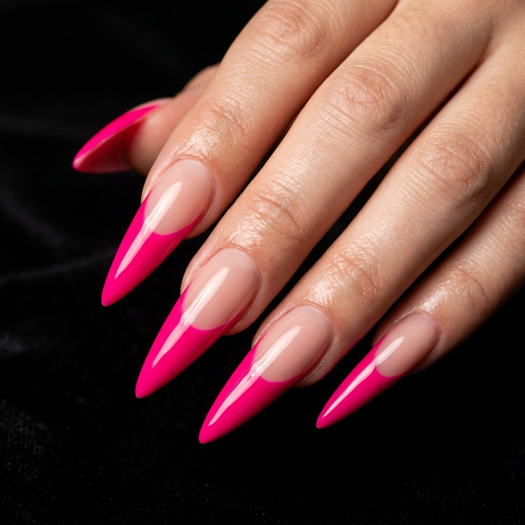 Hot Pink French Tip Nails 30 Ideas: The Ultimate Guide to Bold and Playful Nail Inspiration 28 Hot Pink French Tip on Stiletto Nails