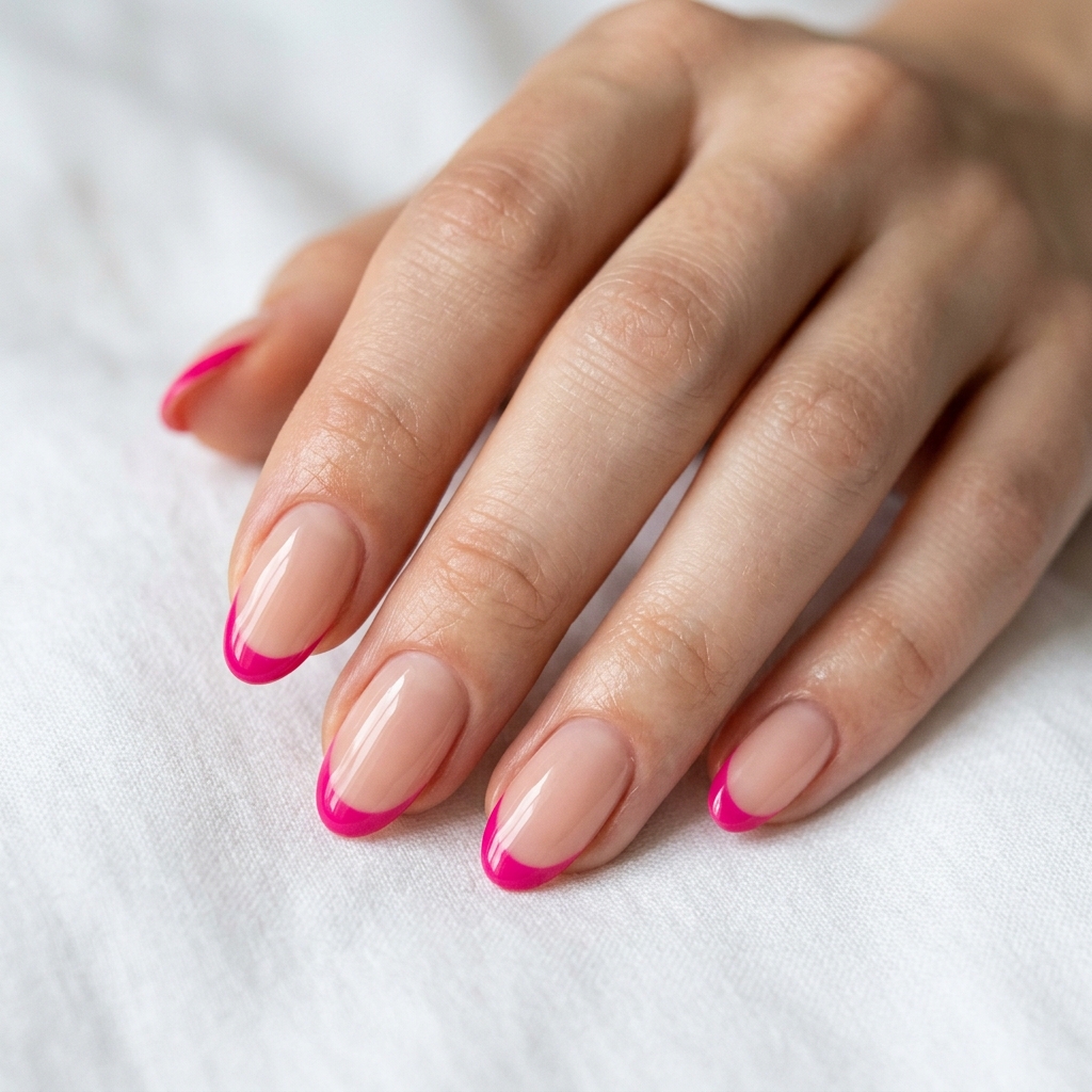 Hot Pink French Tip Nails 30 Ideas: The Ultimate Guide to Bold and Playful Nail Inspiration 29 Hot Pink French Tip on Oval Nails