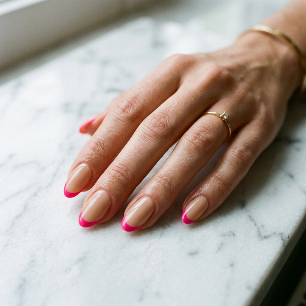 Hot Pink French Tip Nails 30 Ideas: The Ultimate Guide to Bold and Playful Nail Inspiration 12 Nude Base Hot Pink French Tip Nails