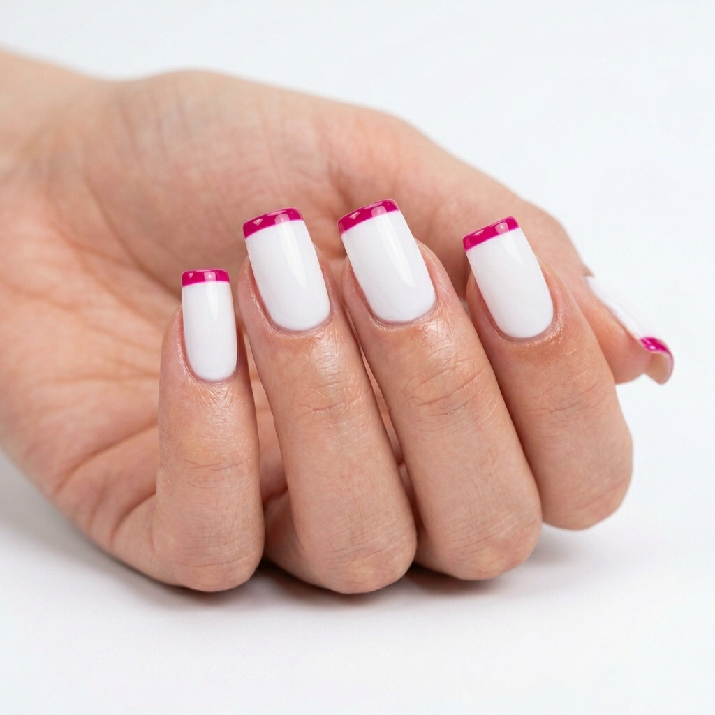Hot Pink French Tip Nails 30 Ideas: The Ultimate Guide to Bold and Playful Nail Inspiration 13 White Base on Hot Pink French Tip Nails
