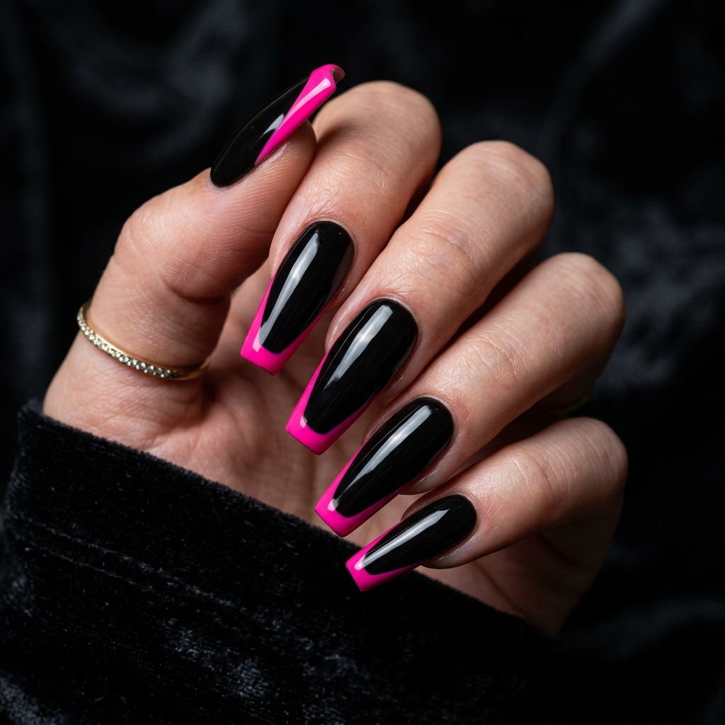 Hot Pink French Tip Nails 30 Ideas: The Ultimate Guide to Bold and Playful Nail Inspiration 21 Hot Pink and Black French Tip Ideas