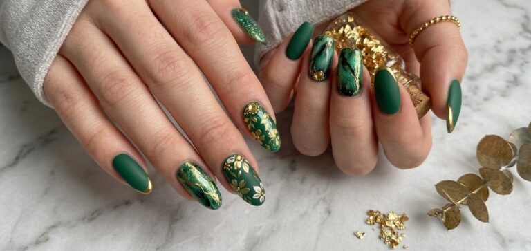 emerald green nail designs