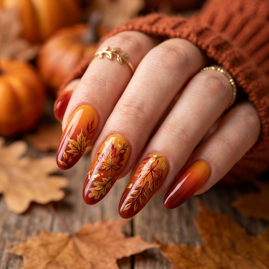 Leaf Nail Art: 30 Stunning Nature Inspired Ideas for Your Next Manicure 24 Leaf Nail Art Ombre Ideas