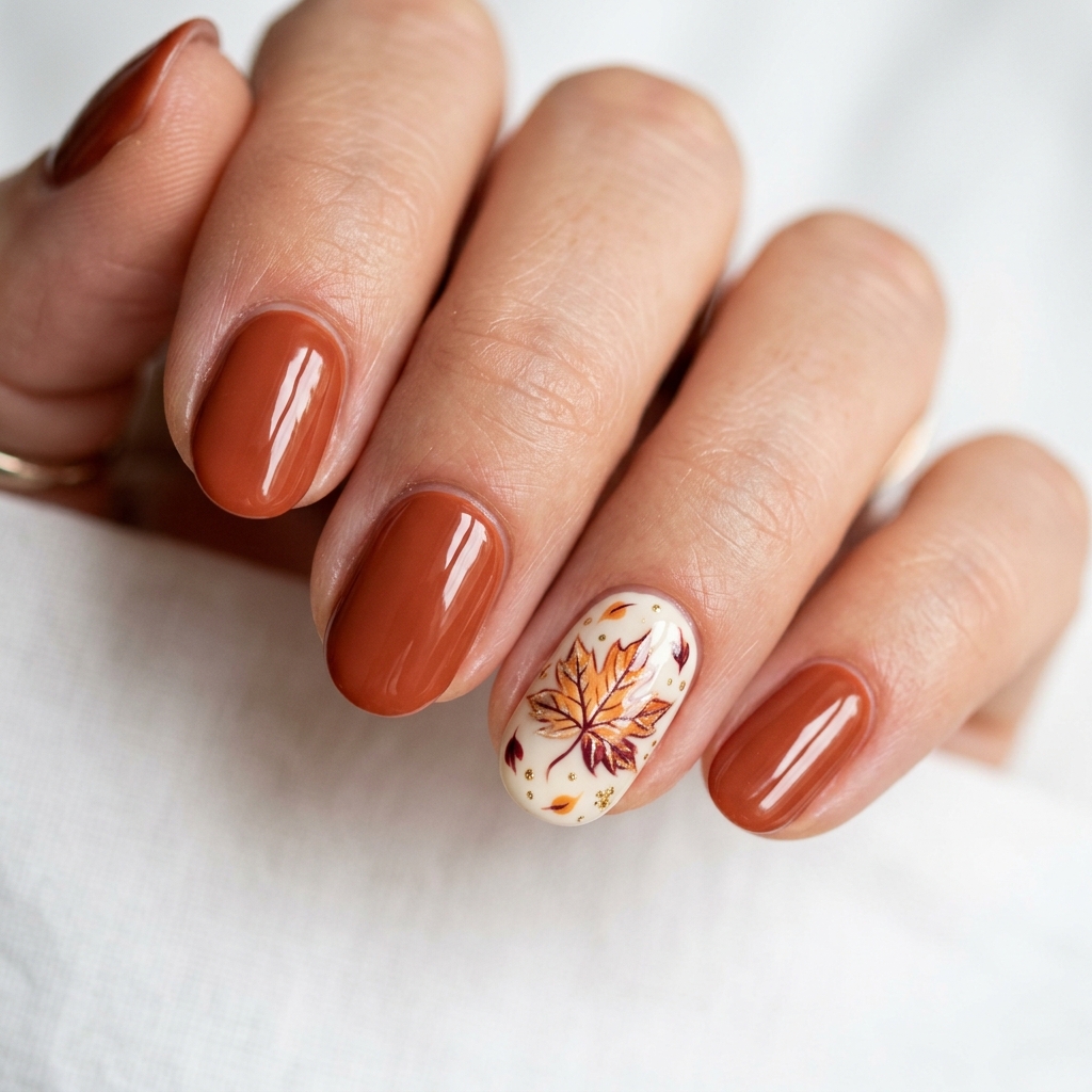 Leaf Nail Art: 30 Stunning Nature Inspired Ideas for Your Next Manicure 17 Leaf Nails Art Accent Nail Ideas
