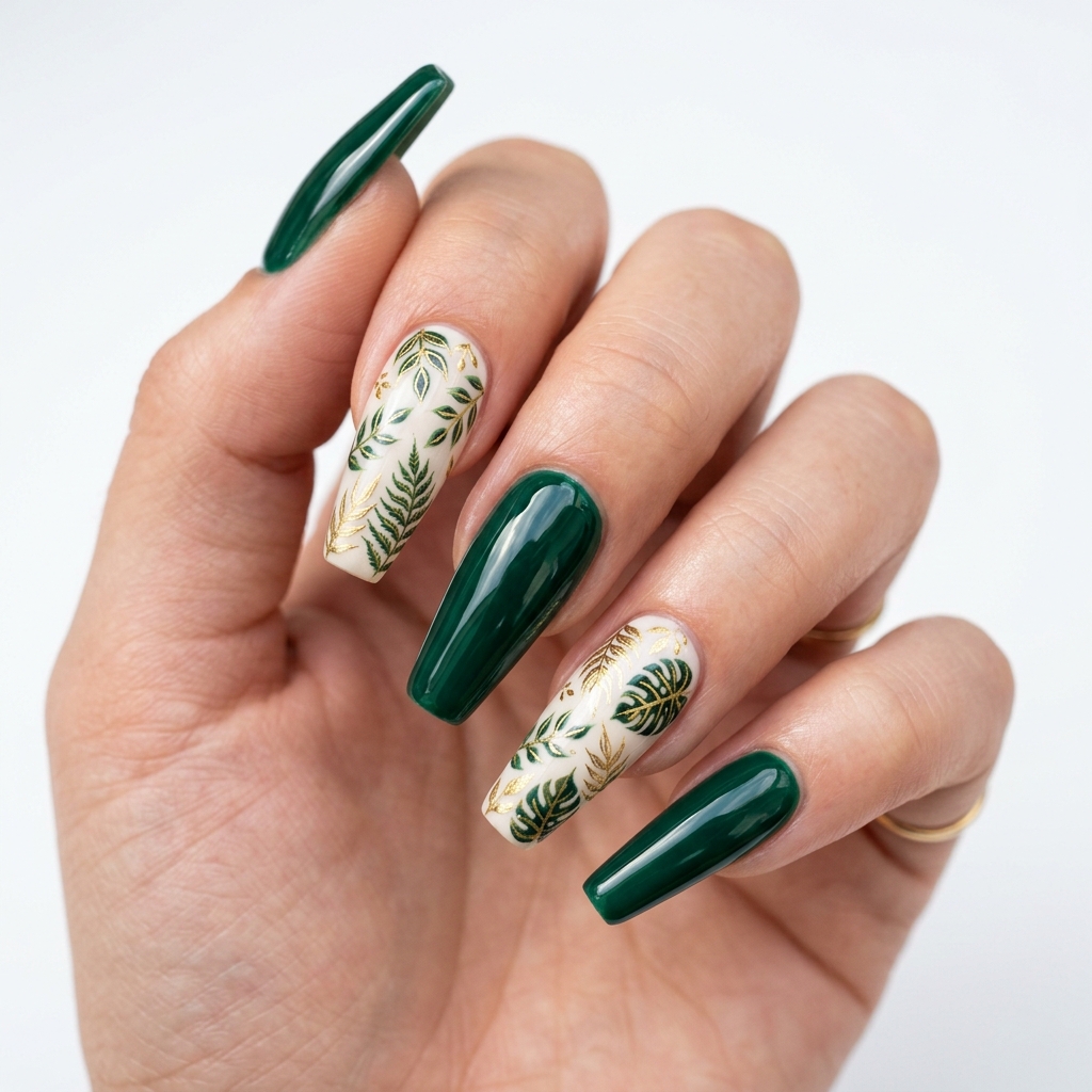 Leaf Nail Art: 30 Stunning Nature Inspired Ideas for Your Next Manicure 13 Leaf Nail Art Coffin Shape Ideas