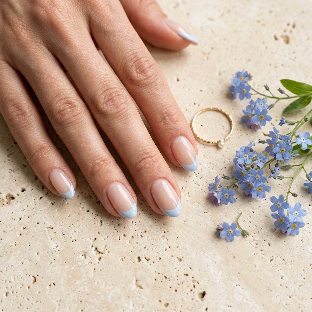 French Tip Light Blue Summer Nails Ideas